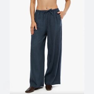WE WORE WHAT Wide Leg Linen Blend Deep Storm Drawstring Pants Size Large